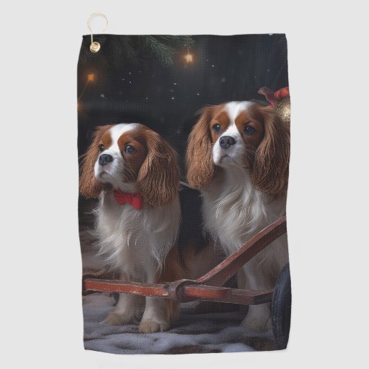 Cavalier King Sneeuwslee Kerstdecoratie Golfhanddoek (Voorkant)