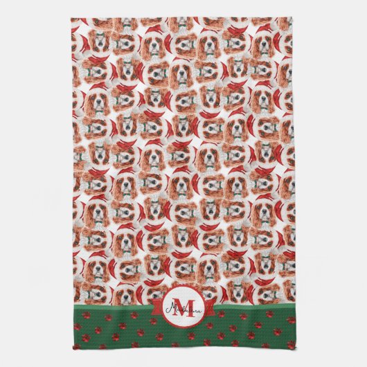Cavalier King Spaniel Monogram Kerst Hond Theedoek (Verticaal)