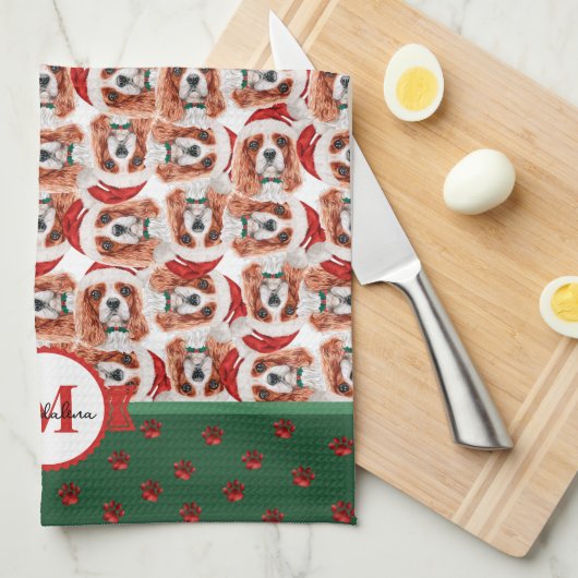 Cavalier King Spaniel Monogram kersthond Theedoek (Quarter Fold)