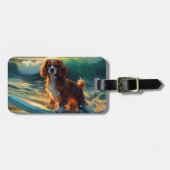 Cavalier King Strand Surfen Schilderij Bagagelabel (Voorkant horizontaal)