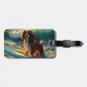 Cavalier King Strand Surfen Schilderij Bagagelabel (Achterkant horizontaal)