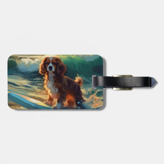 Cavalier King Strand Surfen Schilderij Bagagelabel (Achterkant horizontaal)