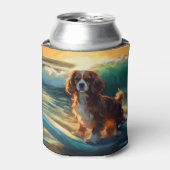 Cavalier King Strand Surfen Schilderij Blikjeskoeler (Blikje Voorkant)