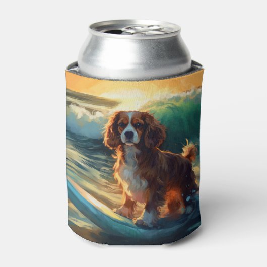 Cavalier King Strand Surfen Schilderij Blikjeskoeler (Blikje Voorkant)