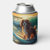Cavalier King Strand Surfen Schilderij Blikjeskoeler (Blikje Achterkant)