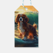 Cavalier King Strand Surfen Schilderij Cadeaulabel (Achterkant)