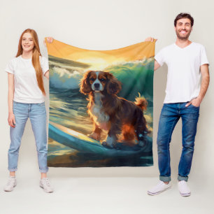 Cavalier King Strand Surfen Schilderij Fleece Deken