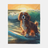 Cavalier King Strand Surfen Schilderij Fleece Deken (Voorkant)