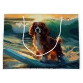Cavalier King Strand Surfen Schilderij Groot Cadeauzakje (Voorkant)