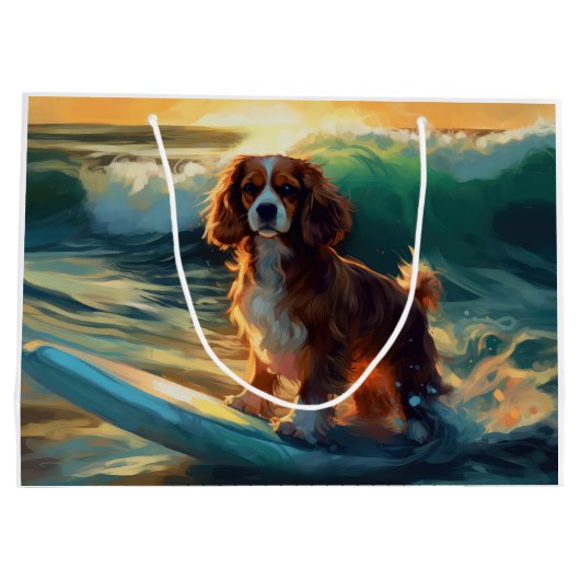 Cavalier King Strand Surfen Schilderij Groot Cadeauzakje (Achterkant)