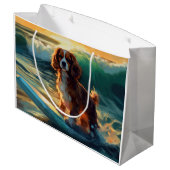 Cavalier King Strand Surfen Schilderij Groot Cadeauzakje (Achterkant Gekanteld)