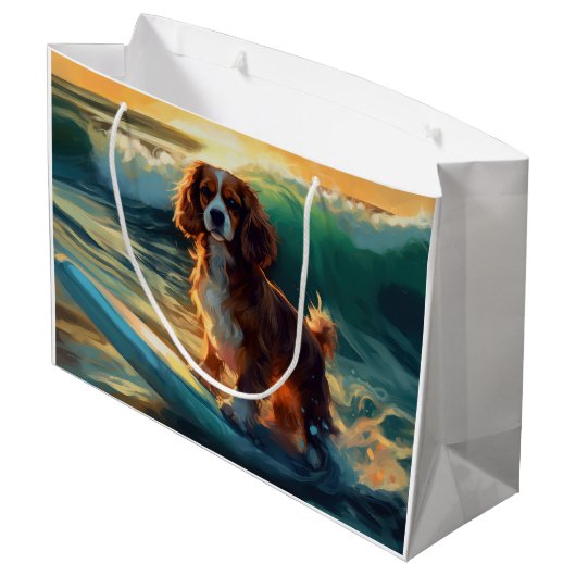 Cavalier King Strand Surfen Schilderij Groot Cadeauzakje (Achterkant Gekanteld)