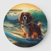 Cavalier King Strand Surfen Schilderij Grote Klok (Voorkant)