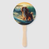 Cavalier King Strand Surfen Schilderij Handwaaier (Achterkant)