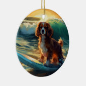 Cavalier King Strand Surfen Schilderij Keramisch Ornament (Rechts)