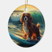 Cavalier King Strand Surfen Schilderij Keramisch Ornament (Links)