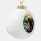 Cavalier King Strand Surfen Schilderij Keramische Bal Ornament (Links)