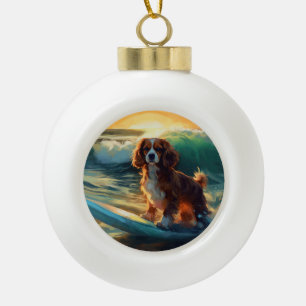 Cavalier King Strand Surfen Schilderij Keramische Bal Ornament