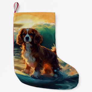 Cavalier King Strand Surfen Schilderij Kleine Kerstsok