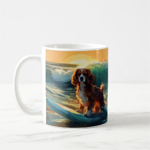 Cavalier King Strand Surfen Schilderij Koffiemok