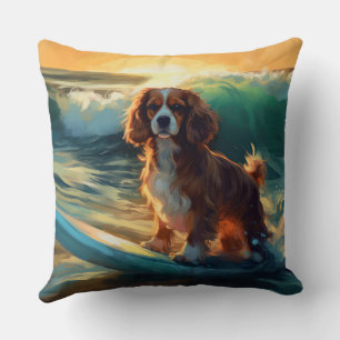 Cavalier King Strand Surfen Schilderij Kussen