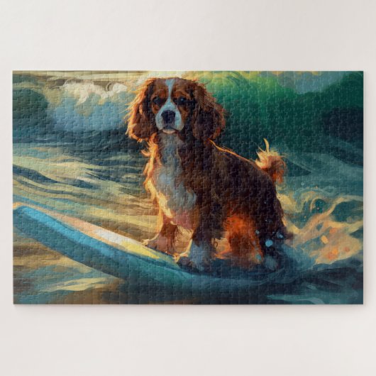 Cavalier King Strand Surfen Schilderij Legpuzzel (Horizontaal)