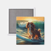 Cavalier King Strand Surfen Schilderij Magneet (Voorkant / Achterkant)