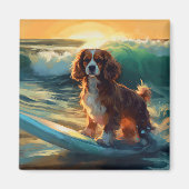 Cavalier King Strand Surfen Schilderij Magneet (Voorkant)