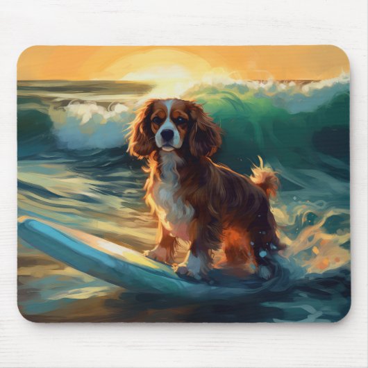 Cavalier King Strand Surfen Schilderij Muismat (Voorkant)