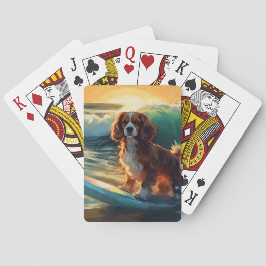 Cavalier King Strand Surfen Schilderij Pokerkaarten (Achterkant)