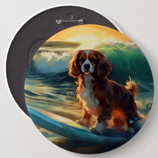 Cavalier King Strand Surfen Schilderij Ronde Button 6,0 Cm (Voorkant /achterkant)