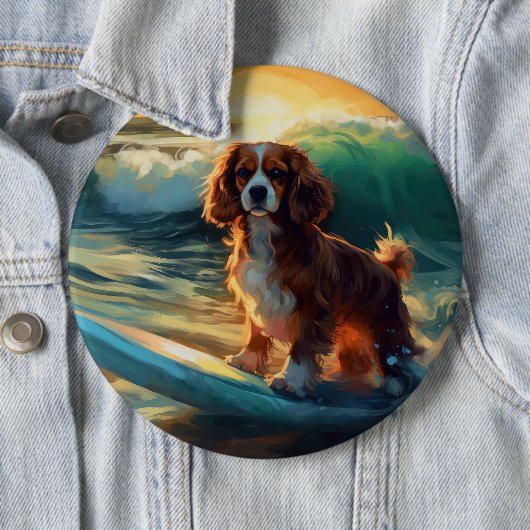 Cavalier King Strand Surfen Schilderij Ronde Button 6,0 Cm (In situ)
