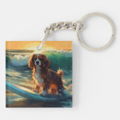 Cavalier King Strand Surfen Schilderij Sleutelhanger (Achterkant)