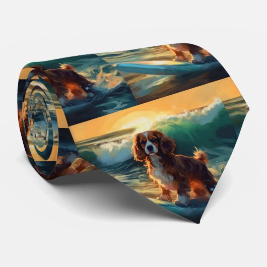 Cavalier King Strand Surfen Schilderij Stropdas (Opgerold)