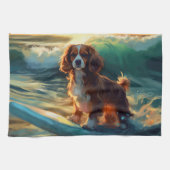 Cavalier King Strand Surfen Schilderij Theedoek (Horizontaal)