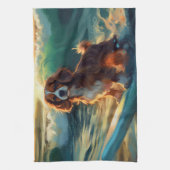 Cavalier King Strand Surfen Schilderij Theedoek (Verticaal)