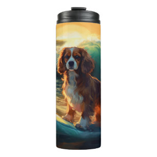 Cavalier King Strand Surfen Schilderij Thermosbeker