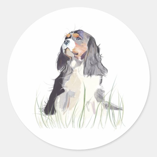 Cavalier King Waterverf Ronde Sticker (Voorkant)