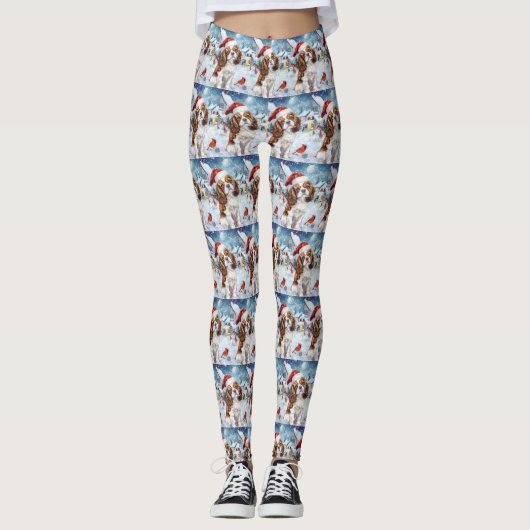 Cavalier King Winter Wonderland Kerstvreugde Leggings (Voorkant)