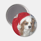 CAVALIER KONING CHARLES SPANIEL HOND MET KERSTMUTS MAGNEET (Voorkant / Achterkant)