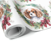 Cavalier Koning Kerstkrans Feestelijke Pup Cadeaupapier (Rol Hoek)