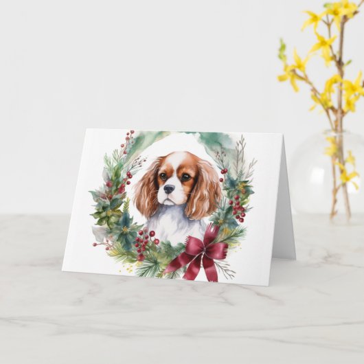 Cavalier Koning Kerstkrans Feestelijke Pup Kaart (Gele Bloem)