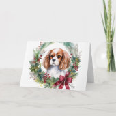 Cavalier Koning Kerstkrans Feestelijke Pup Kaart (Voorkant)