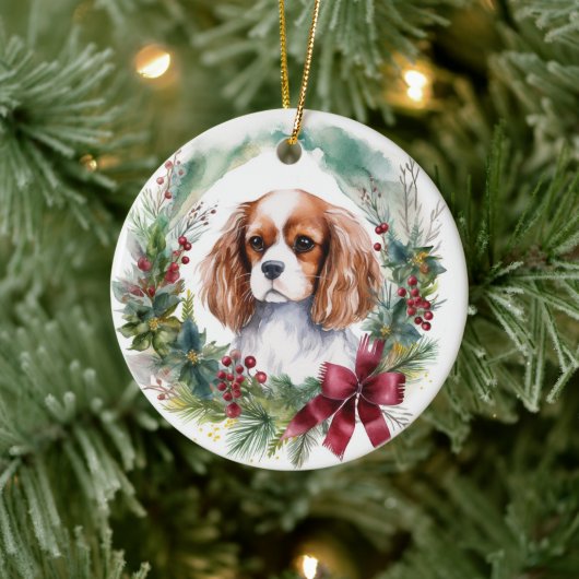 Cavalier Koning Kerstkrans Feestelijke Pup Keramisch Ornament (Boom)