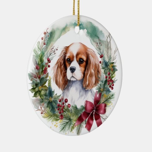 Cavalier Koning Kerstkrans Feestelijke Pup Keramisch Ornament (Rechts)
