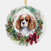 Cavalier Koning Kerstkrans Feestelijke Pup Keramisch Ornament (Voorkant)