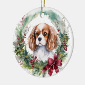 Cavalier Koning Kerstkrans Feestelijke Pup Keramisch Ornament (Links)
