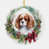 Cavalier Koning Kerstkrans Feestelijke Pup Keramisch Ornament (Achterkant)