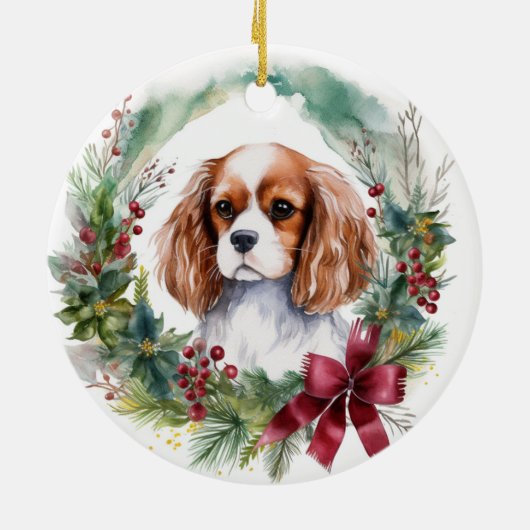 Cavalier Koning Kerstkrans Feestelijke Pup Keramisch Ornament (Achterkant)