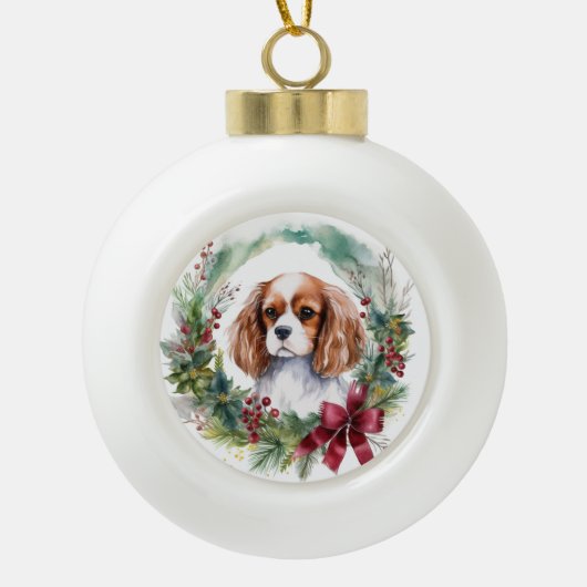 Cavalier Koning Kerstkrans Feestelijke Pup Keramische Bal Ornament (Voorkant)
